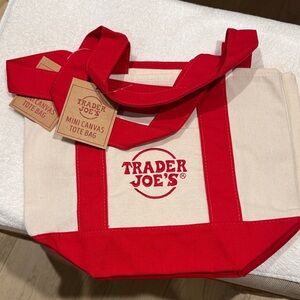 Trader Joe's Red and Cream Mini Canvas Tote Bag